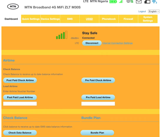 MTN router admin page
